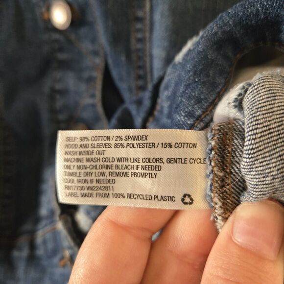 Mossimo Supply Co Denim Jean Jacket Hoodie XXL Blue Gray Knit Sleeves Casual - Picture 7 of 10